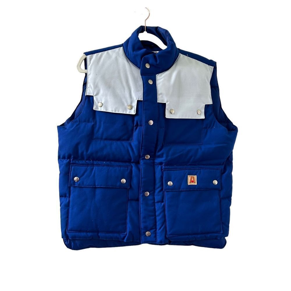 Vintage Academy Broadway Goose Down Puffer Vest Men’s Blue & White Size Large